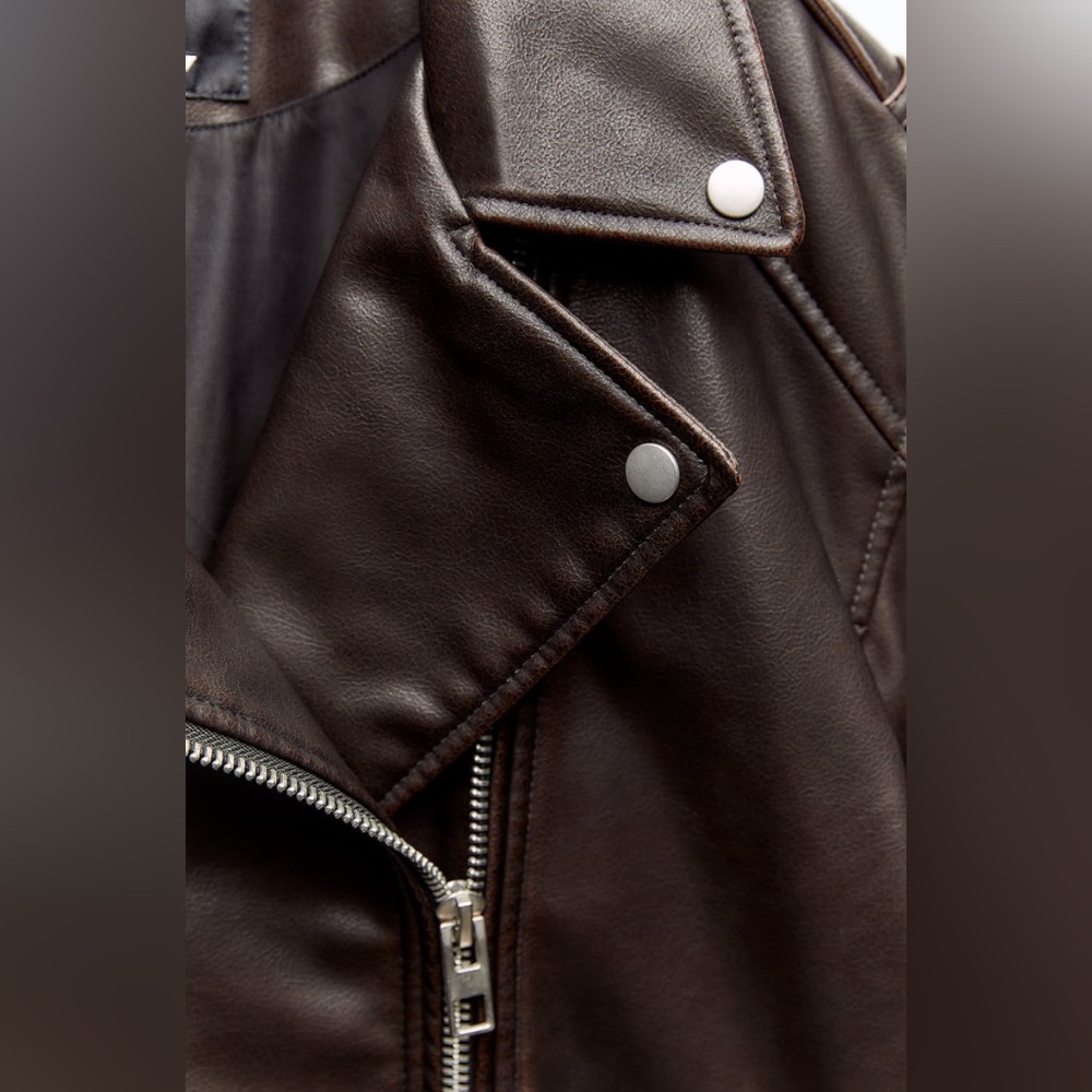 Zara FAUX LEATHER BIKER JACKET. Gray/Beige. Size XS. New with Tags. - Picture 10 of 12
